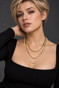 Golden Elegance – 3-Layer Pearl Necklace ✨