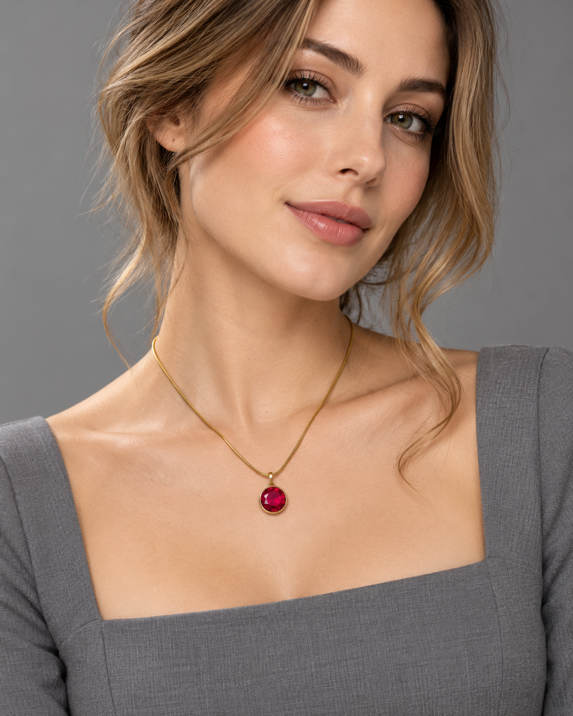 Red Crystal Pendant Necklace – Gold-Tone Stainless Steel
