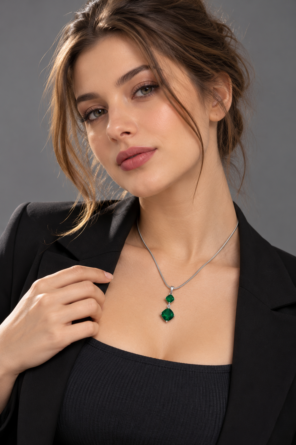 Emerald Green Pendant Necklace in Stainless Steel | ROYAL ROKA
