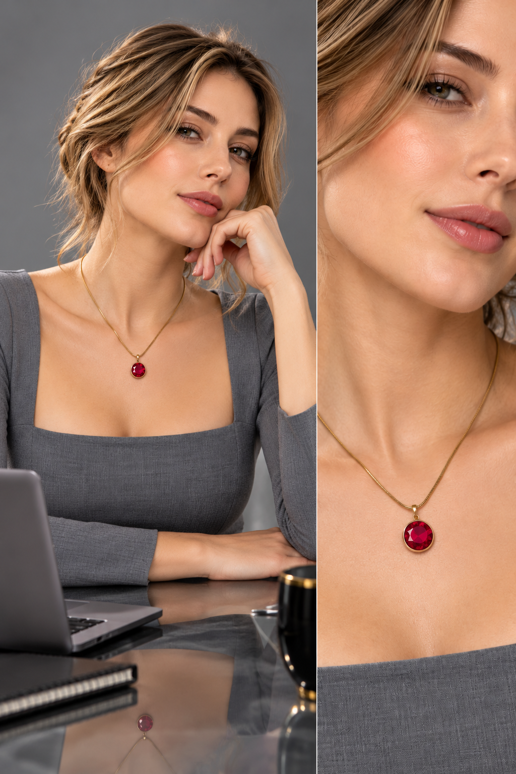Red Crystal Pendant Necklace – Gold-Tone Stainless Steel